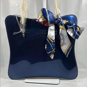 Beijo Glossy Navy Tote with Nautical Scarf